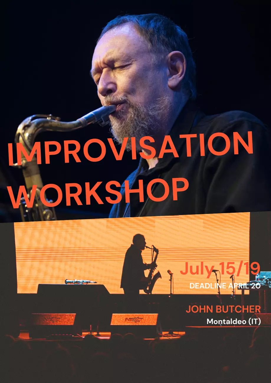 Poster of the event with John Butcher's photo